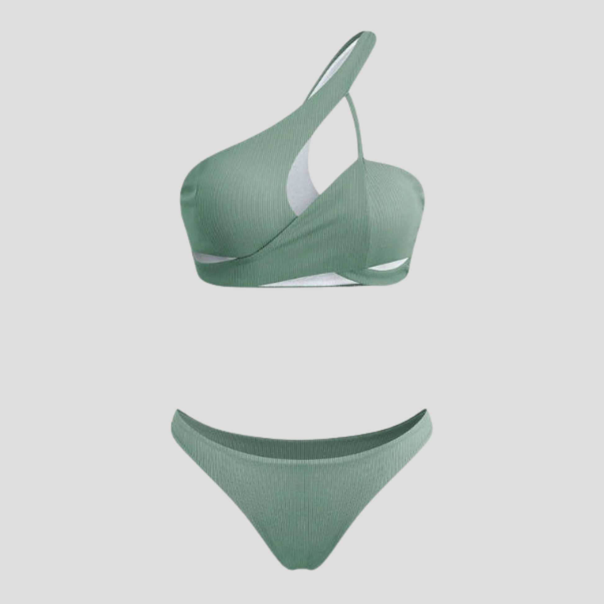 Women's one-shoulder ribbed bikini set with asymmetric wrap and cut-out detailing