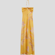 Yellow floor-length maxi dress with a sweetheart neckline for occasion wear