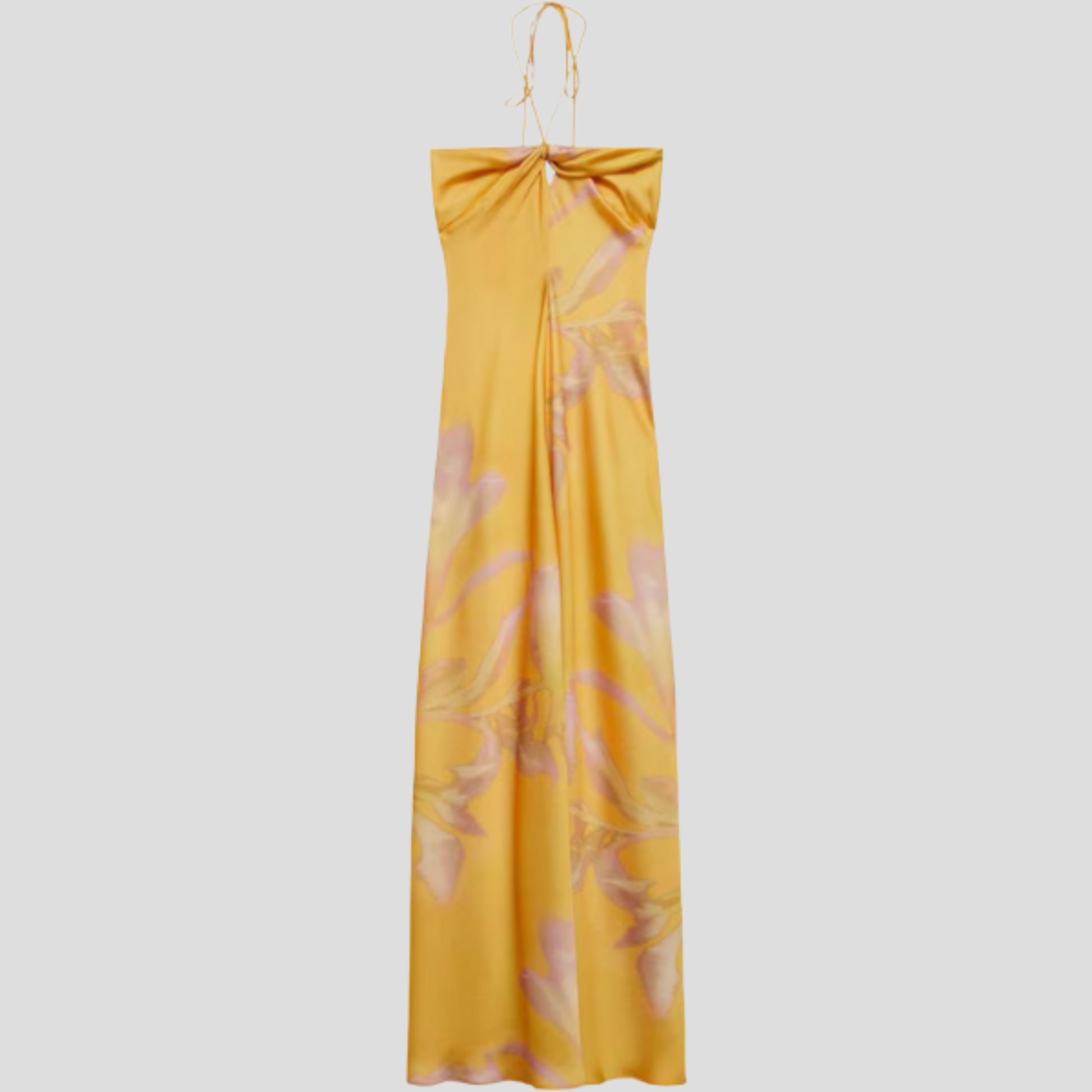 Yellow floor-length maxi dress with a sweetheart neckline for occasion wear