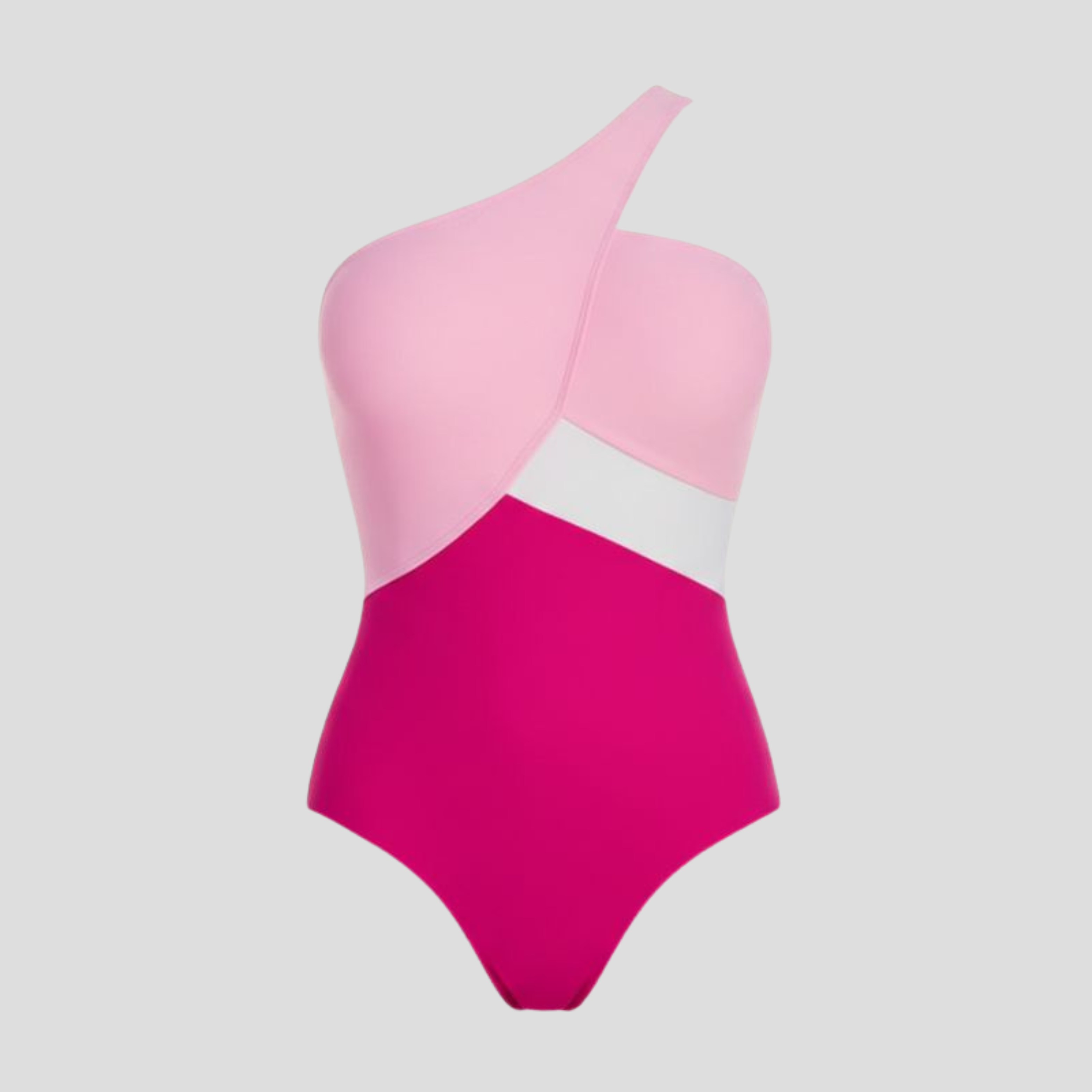 Women's one-shoulder color-block one-piece swimsuit with wrap bodice detail