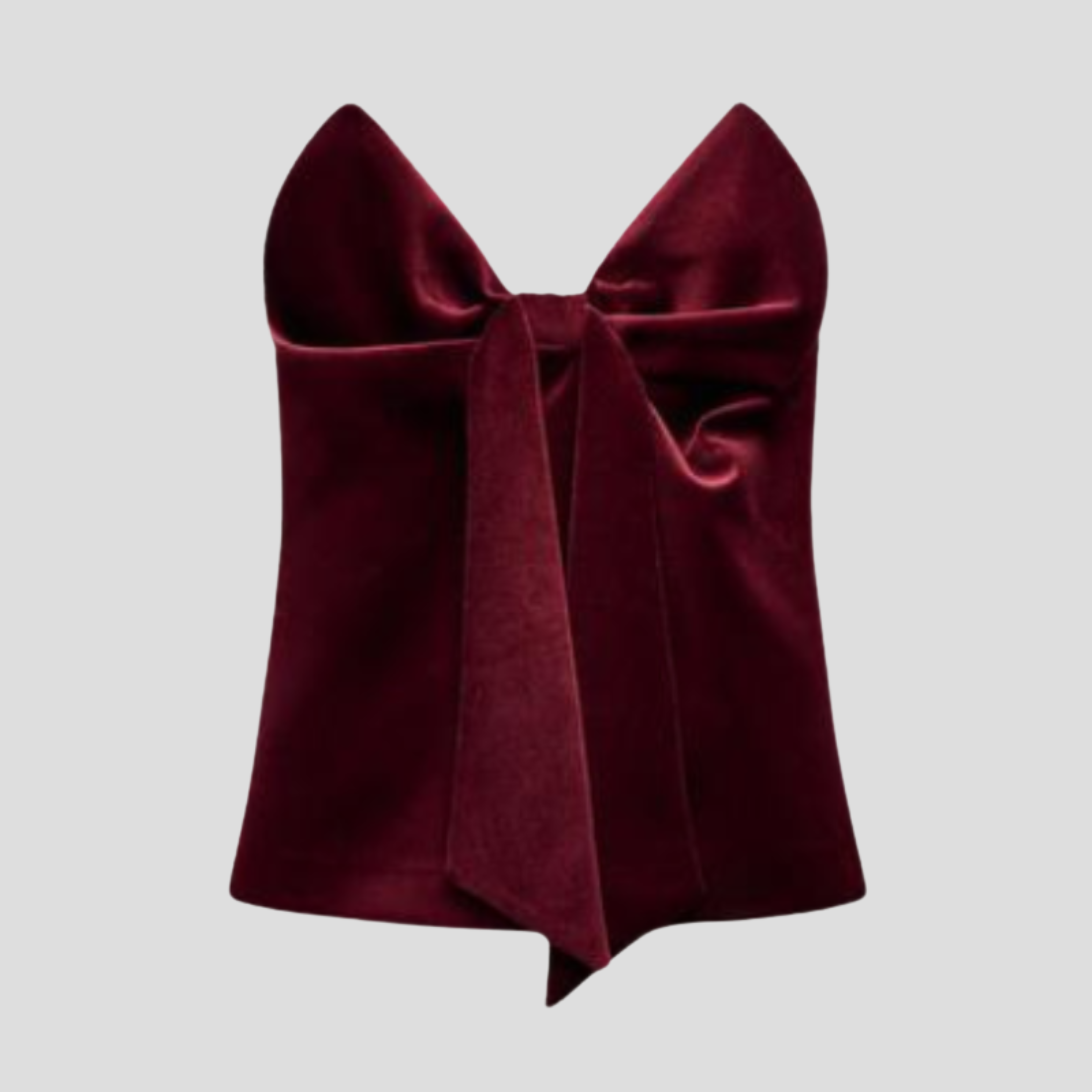 Red crop top with sweetheart neckline and front bow detail