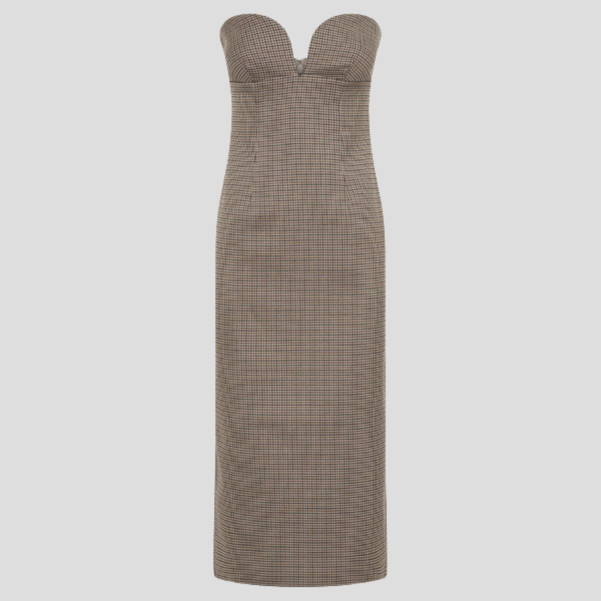 Brown strapless midi dress with sweetheart neckline for occasion wear