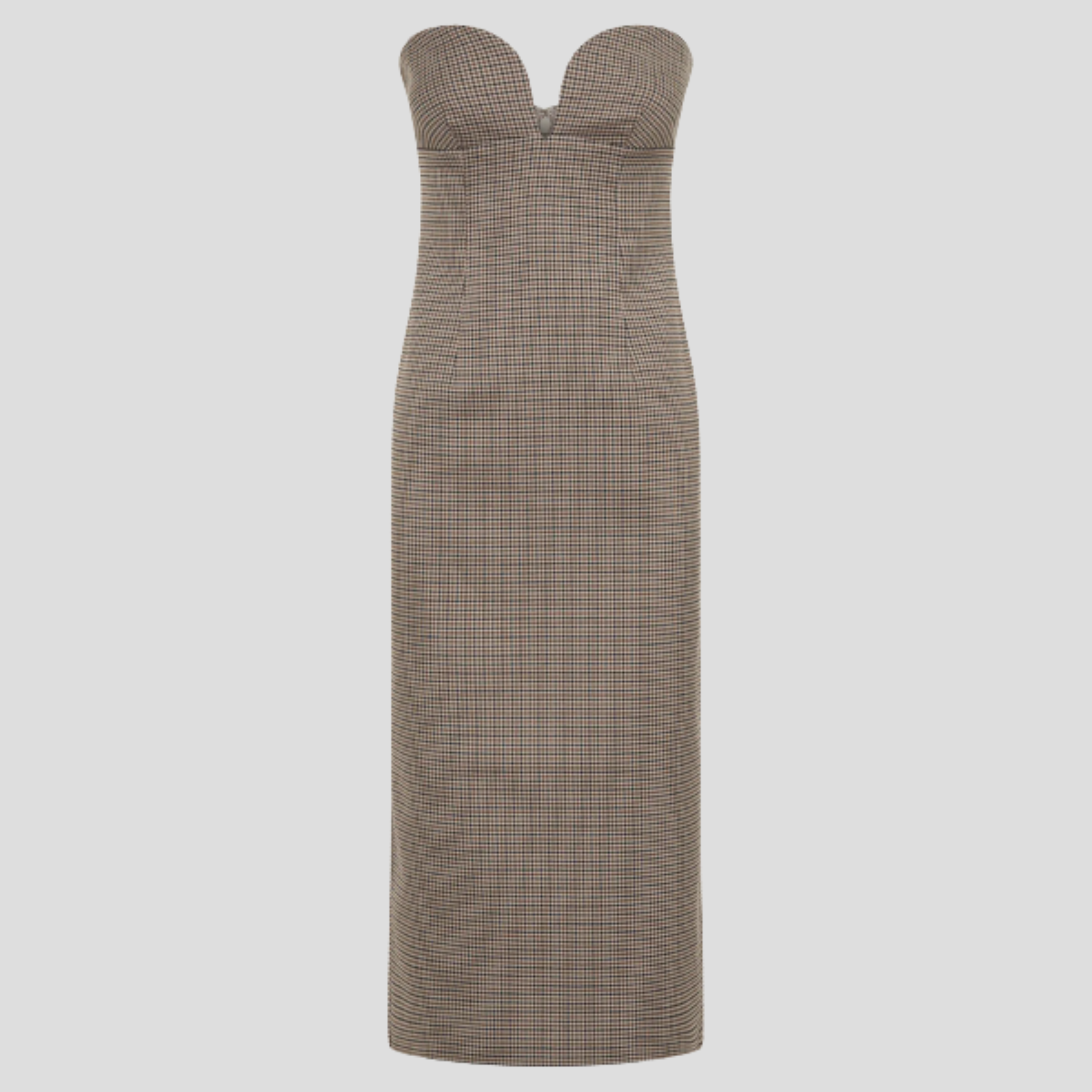 Brown strapless midi dress with sweetheart neckline for occasion wear