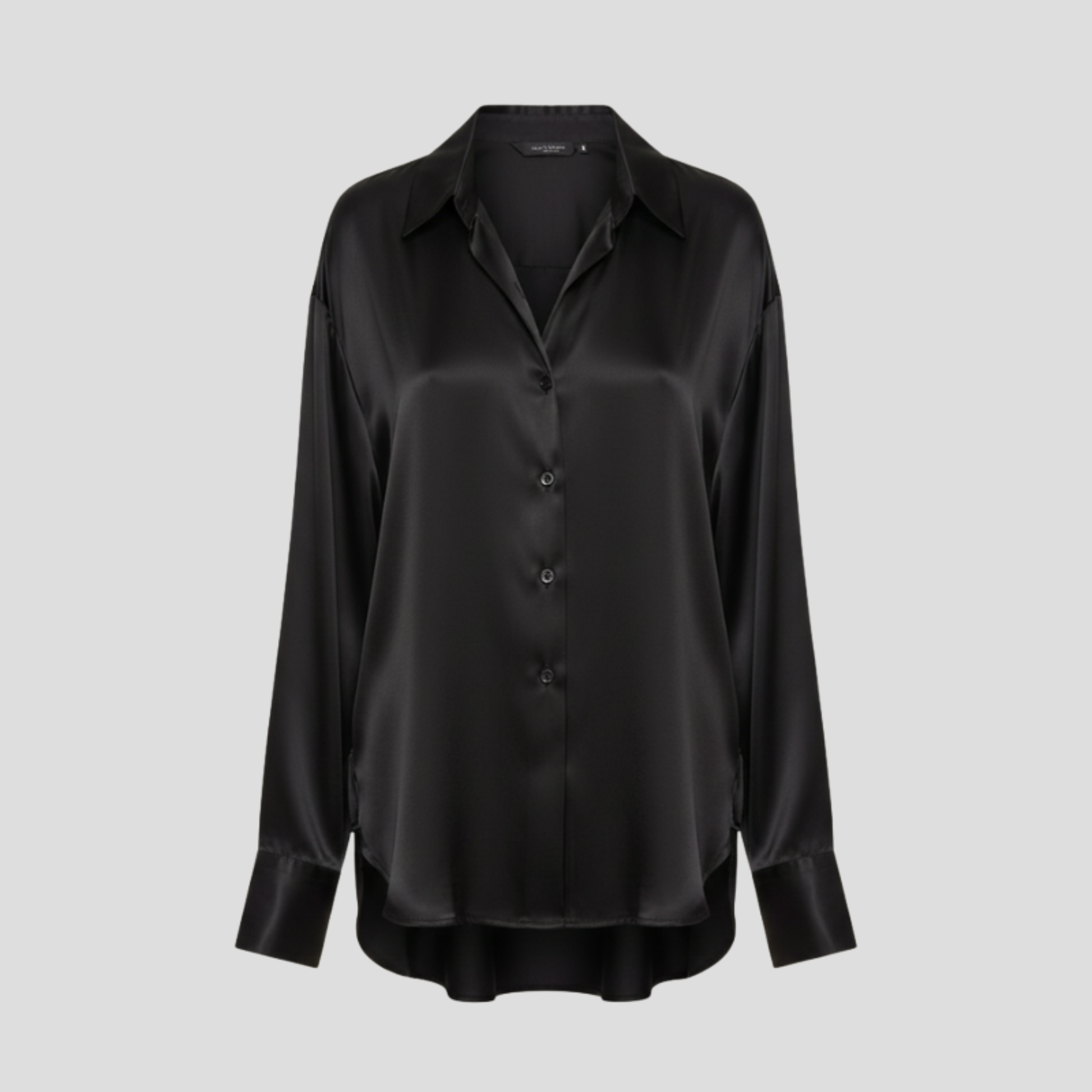 Women's draped relaxed-fit blouse with soft flowing lines, shown in a neutral color