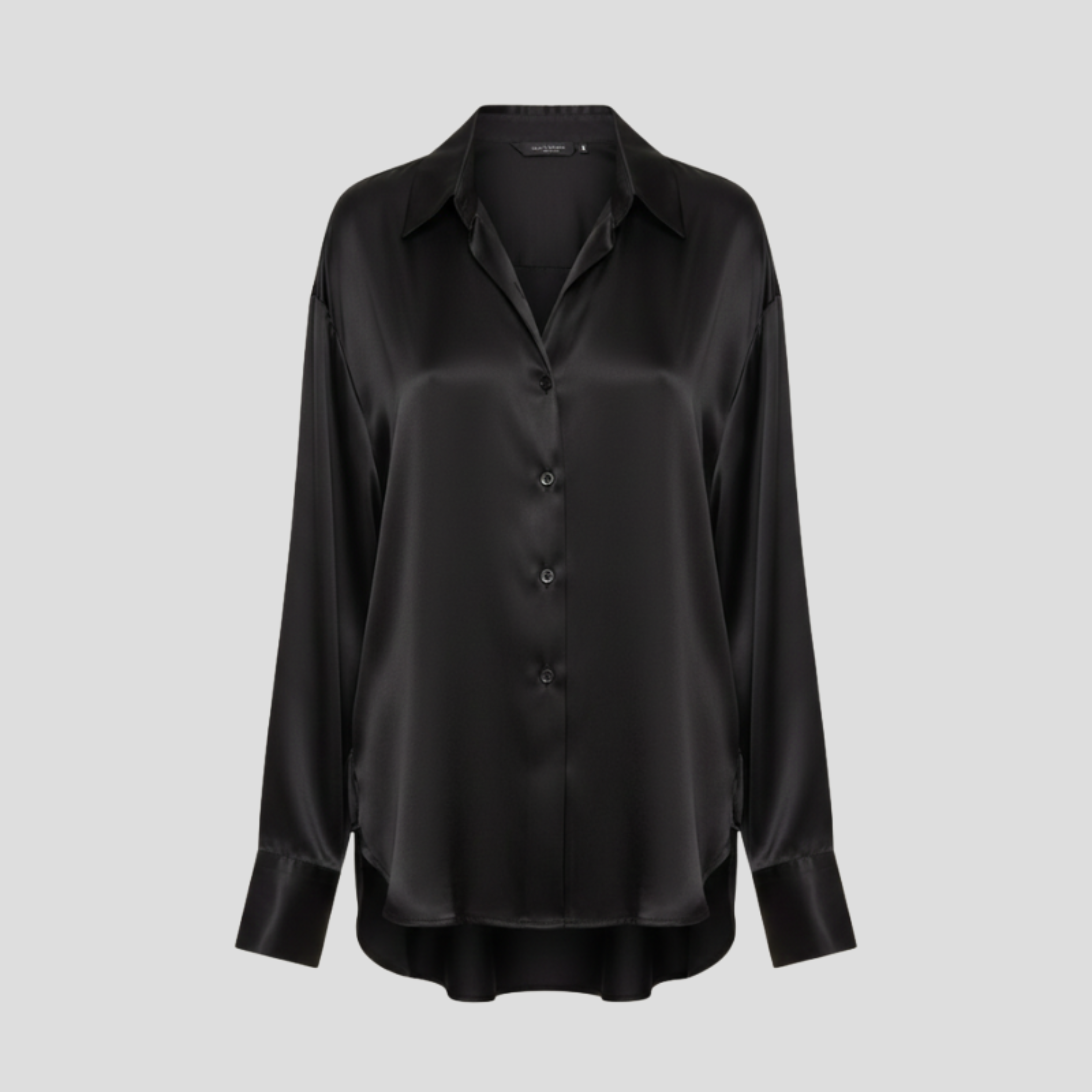 Women's draped relaxed-fit blouse with soft flowing lines, shown in a neutral color