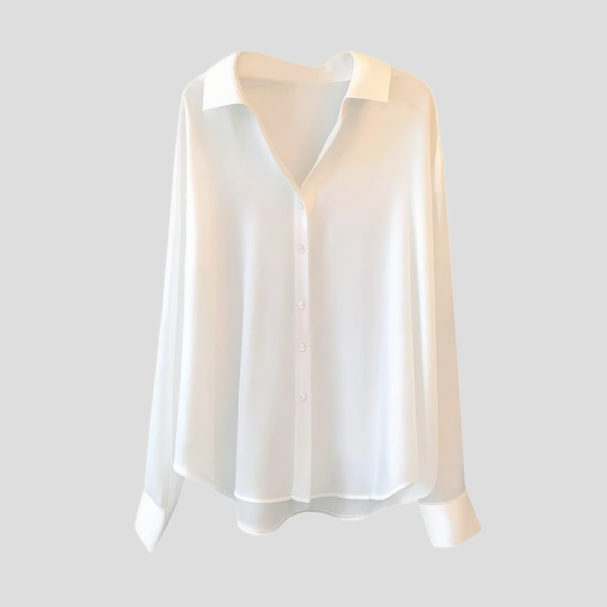 Women's draped relaxed-fit blouse with soft flowing lines, shown in a neutral color
