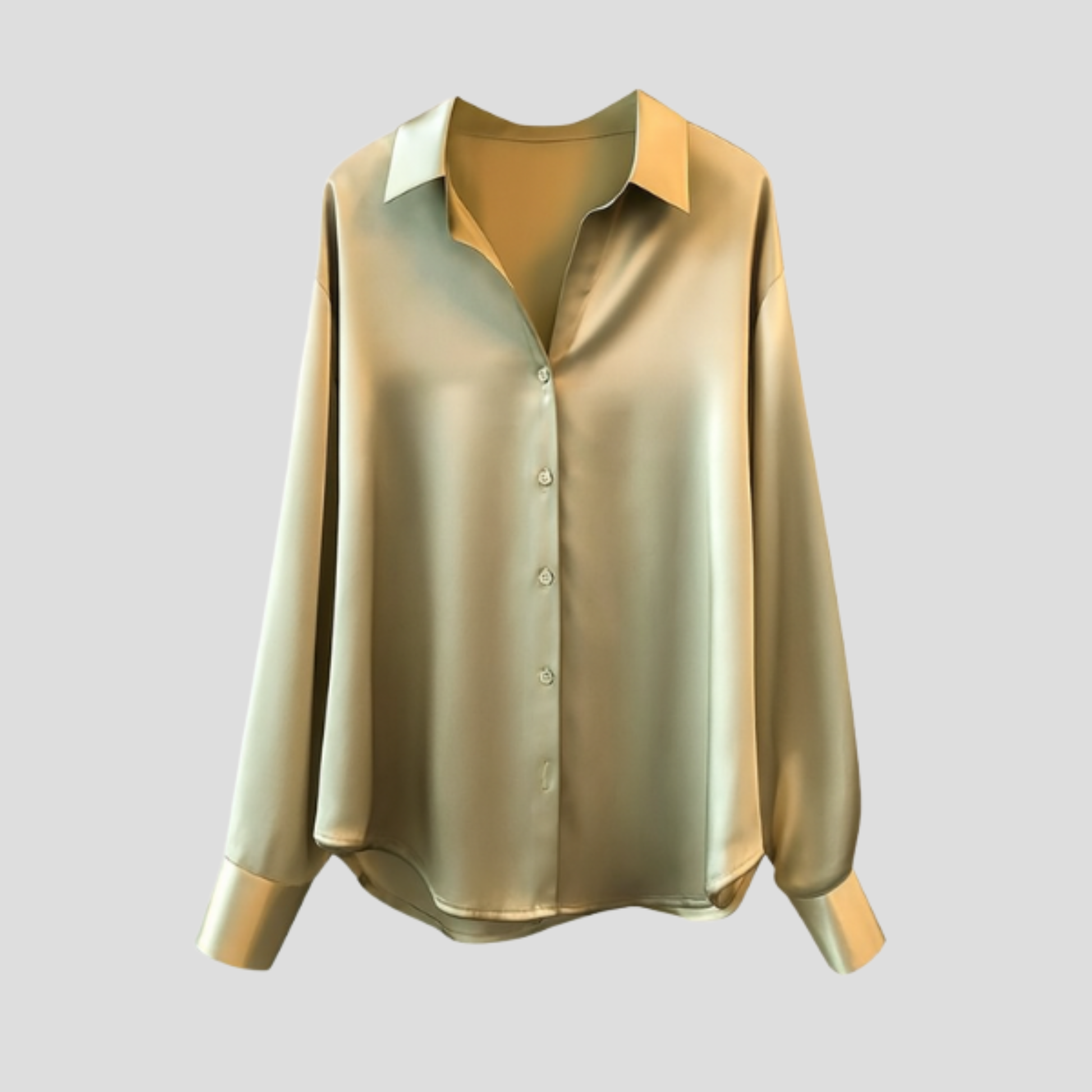 Women's draped relaxed-fit blouse with soft flowing lines, shown in a neutral color