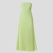 Green sleeveless drop-waist maxi dress with an elongated silhouette