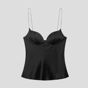 Women's fitted bustier top with spaghetti straps and defined neckline in black and white