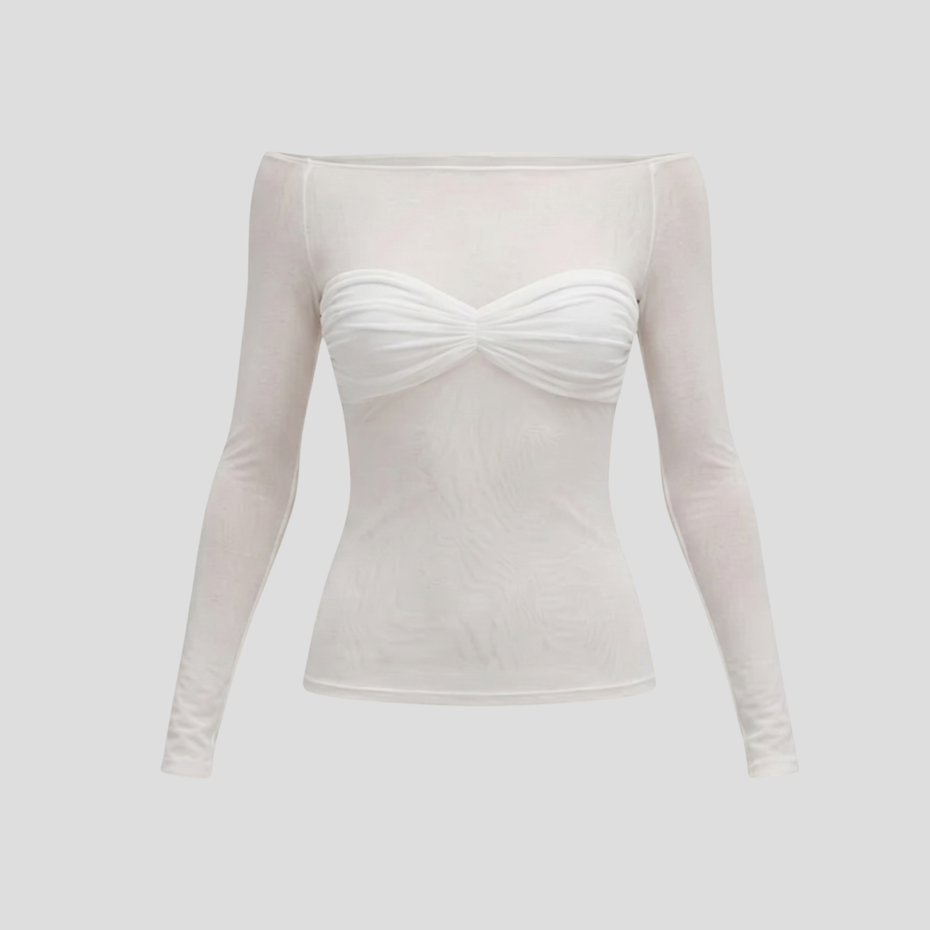 Women's off-shoulder top with ruched front detail in black, grey and white