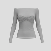 Women's off-shoulder top with ruched front detail in black, grey and white