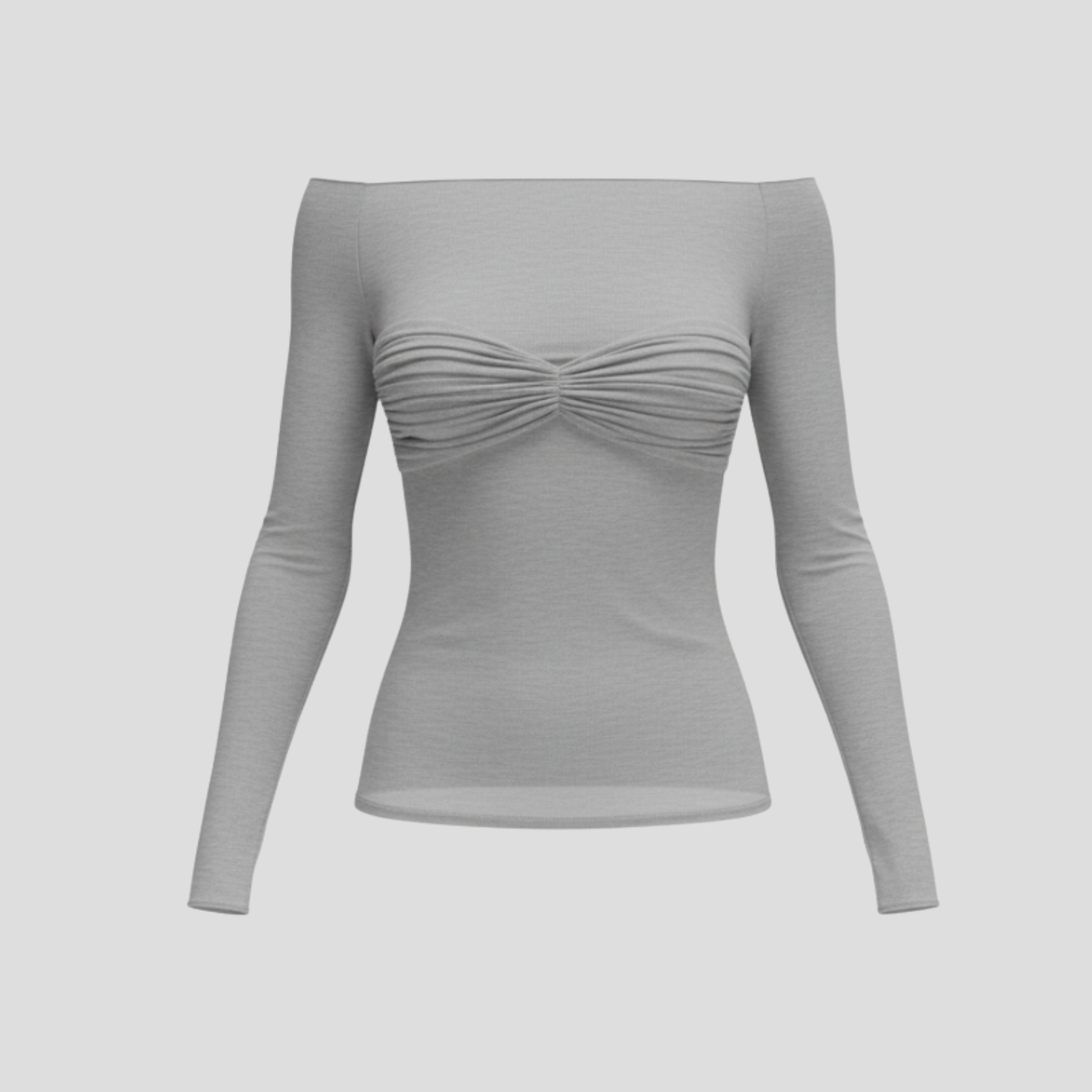 Women's off-shoulder top with ruched front detail in black, grey and white