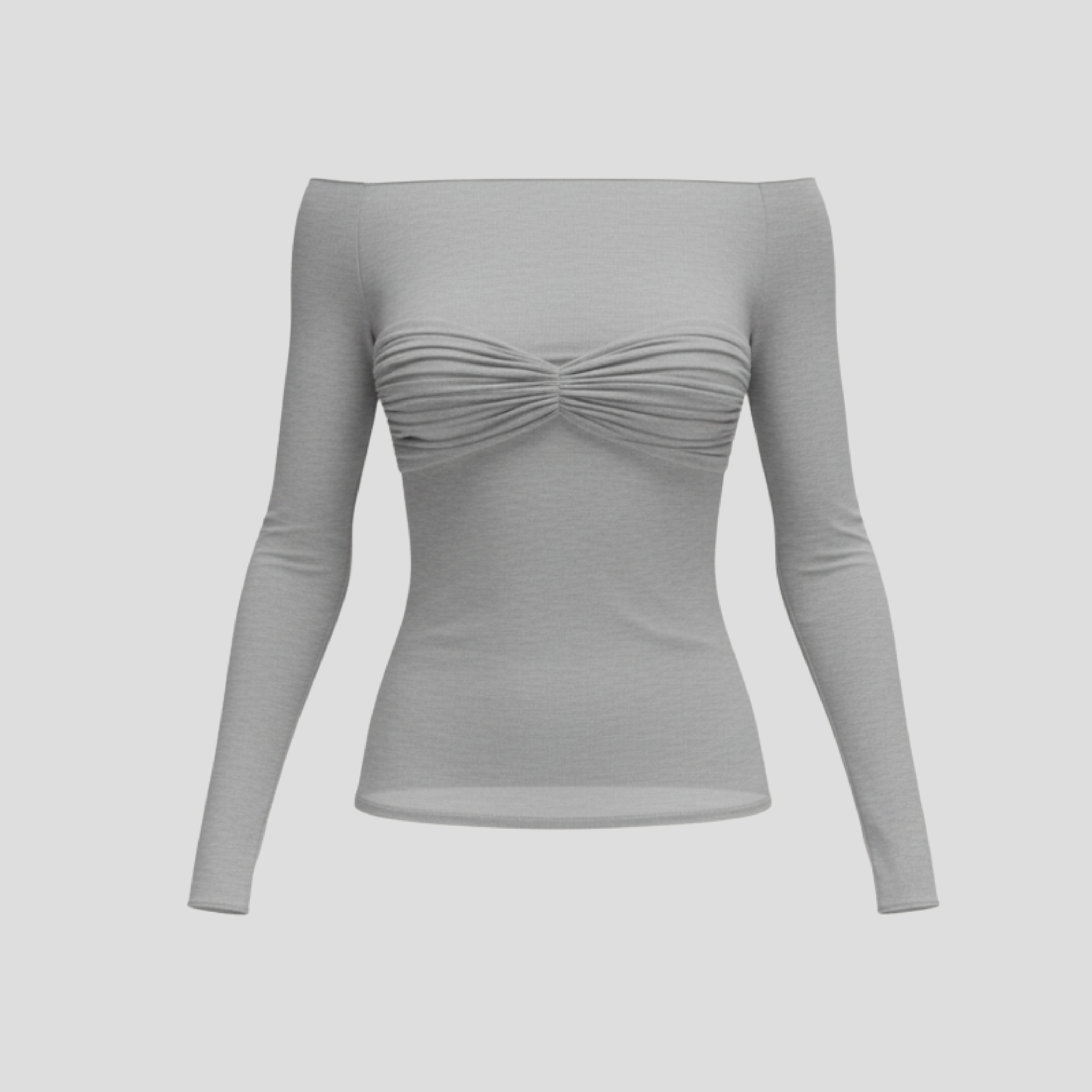 Women's off-shoulder top with ruched front detail in black, grey and white