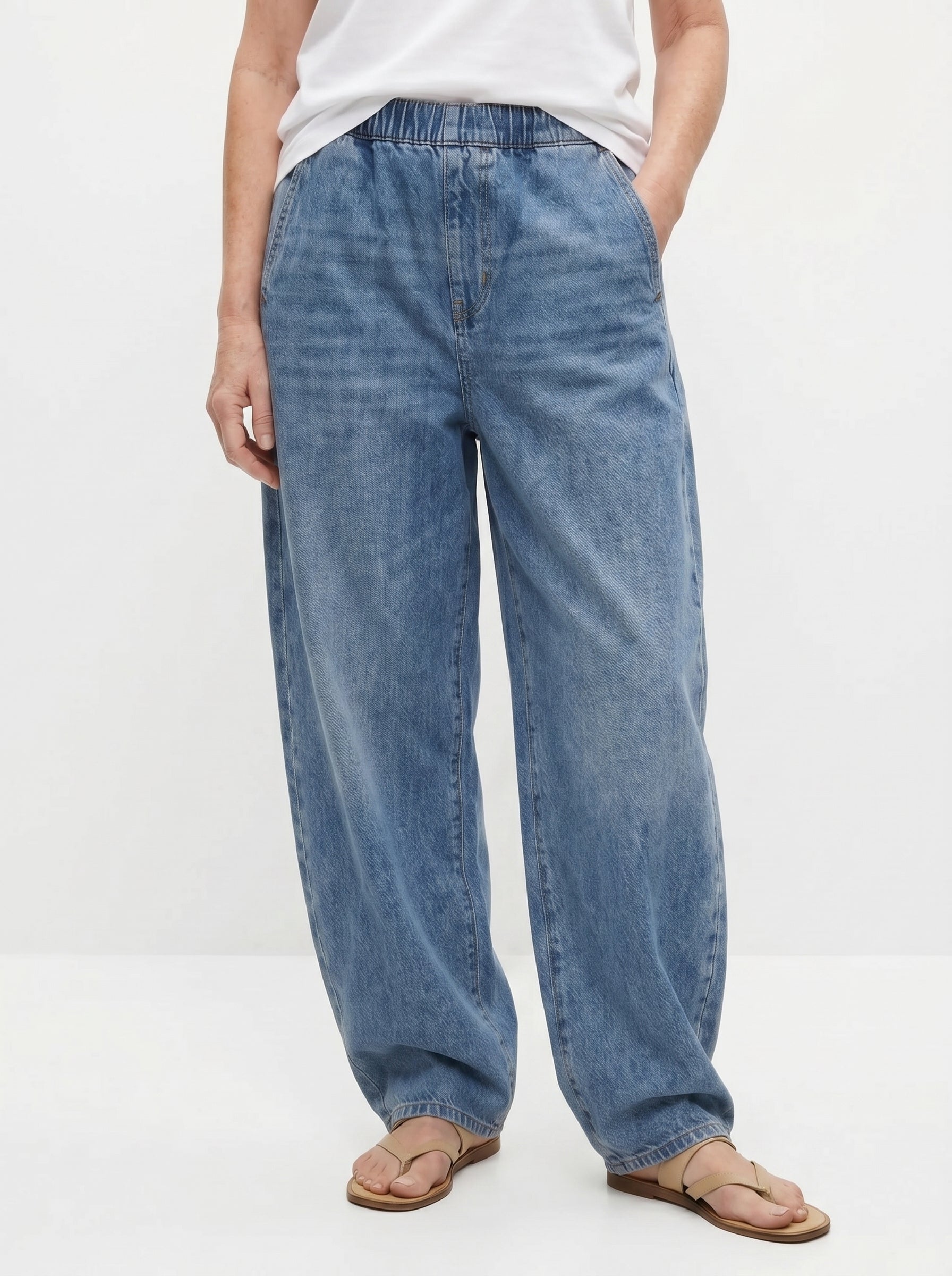 CLÍODHNA | RELAXED ELASTIC WAIST DENIM TROUSERS