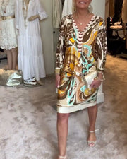 Brenda | Vintage Print V-Neck Dress