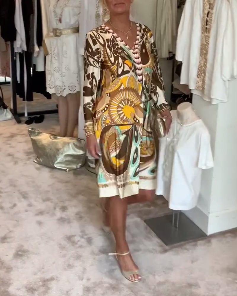 Brenda | Vintage Print V-Neck Dress